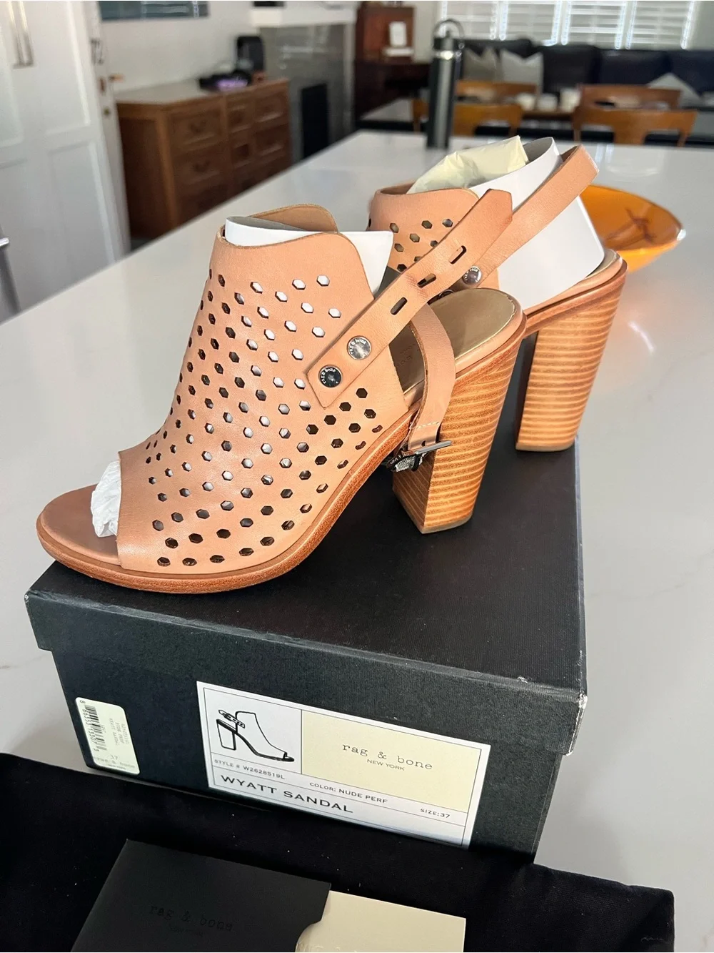 rag & bone Perforated Peep-Toe Sandal in Cognac